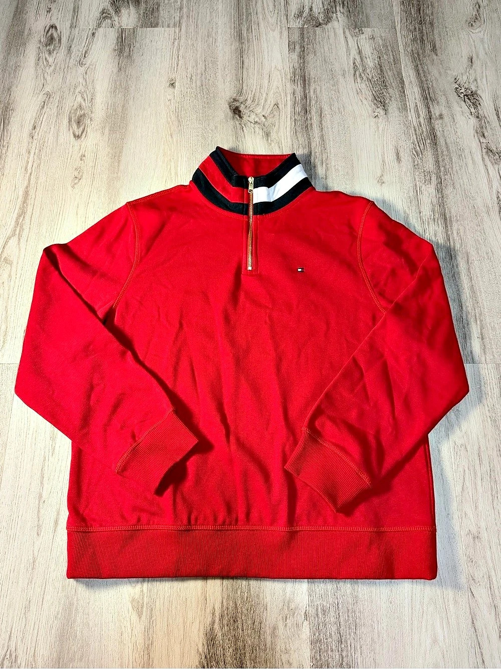 Tommy Hilfiger Flag Logo Quarter-Zip Sweatshirt Men's Red & Black